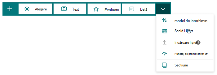 Opțiuni tip de întrebare în Microsoft Forms