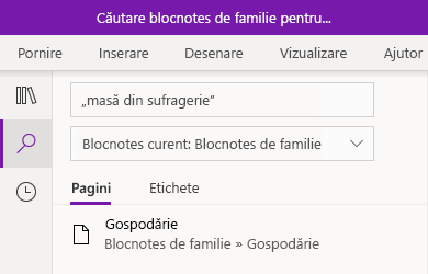 Căutarea unei expresii din text în OneNote pentru Windows 10