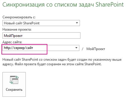 Изображение процесса синхронизации с новым сайтом SharePoint