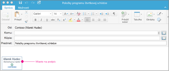 E-mailová správa s miestom na podpis