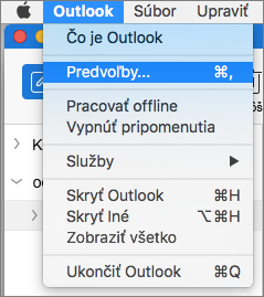 Ponuka Outlooku so zvýraznenou položkou Predvoľby