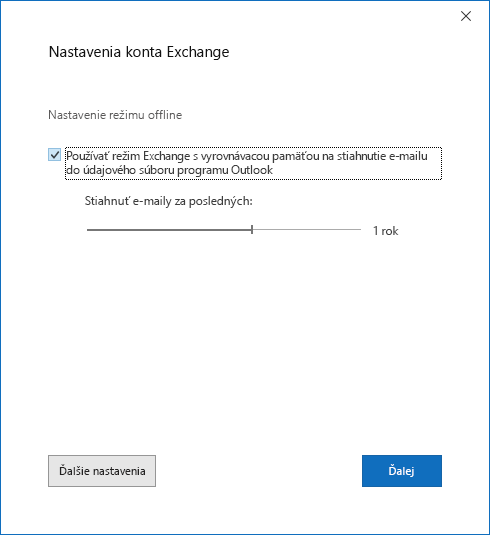 Dialógové okno Nastavenie konta na stránke Nastavenie konta Exchange.