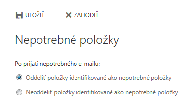 Možnosti funkcie Nepotrebné položky