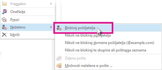 Ukaz »Blokiraj pošiljatelja« na seznamu sporočil