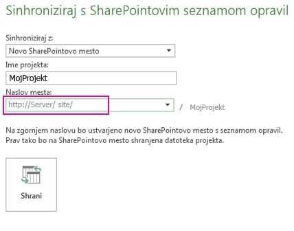 Sinhronizacija z novo podobo mesta SharePoint