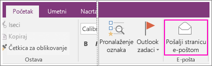 Snimak ekrana dugmeta „Pošalji stranicu e-poštom“ u programu OneNote 2016.