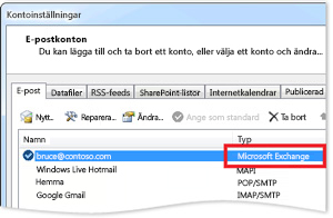 Exempel på ett Exchange-konto i dialogrutan med kontoinställningar