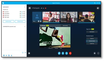 หน้าการออกอากาศเหตุการณ์ SkypeCast สำหรับเหตุการณ์ของทีม