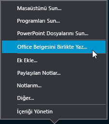 Sun menüsünde Birlikte yazma seçeneği