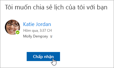 Ảnh chụp màn hình nút Chấp nhận trong thông báo email Lịch dùng chung.