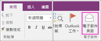 OneNote 2016 中 [透過電子郵件傳送頁面] 按鈕的螢幕擷取畫面。