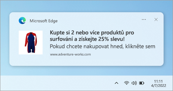 Příklad oznámení webu v Centru oznámení.