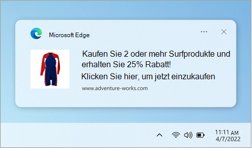 Ein Beispiel für eine Website-Benachrichtigung im Notification Center.