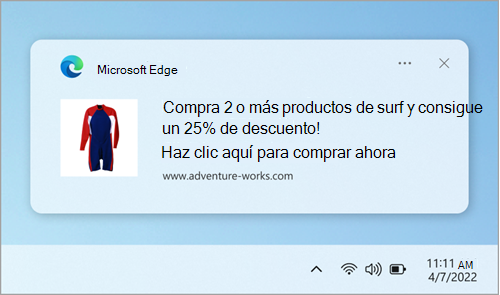 Un ejemplo de una notificación de sitio web en el Centro de notificaciones.