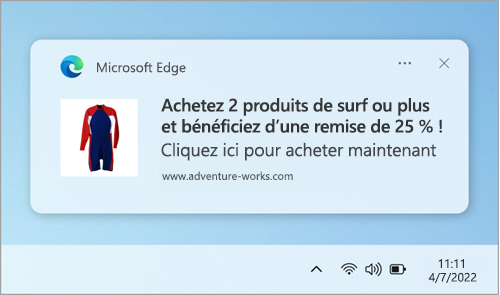 Exemple de notification de site web dans le Centre de notifications.