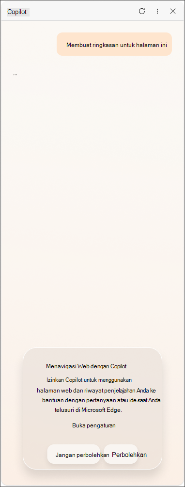 Pesan persetujuan data untuk UE dari Copilot di Microsoft Edge