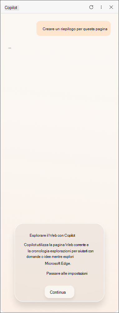 Messaggio di consenso ai dati da Copilot in Microsoft Edge