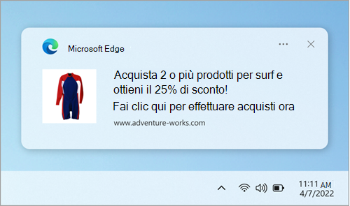 Esempio di notifica di un sito Web nel Centro notifiche.