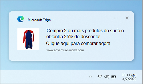 Um exemplo de uma notificação de site na Central de notificações.