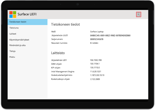 Surface UEFI -käynnistysvirheen näyttö