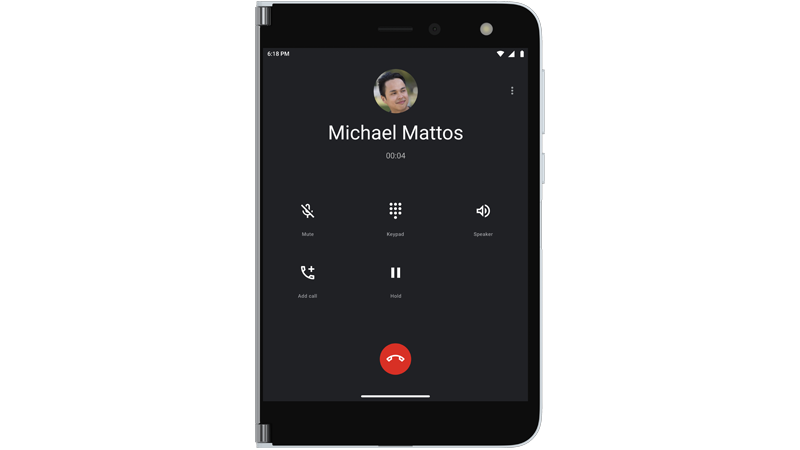 Phone call in progress on Surface Duo