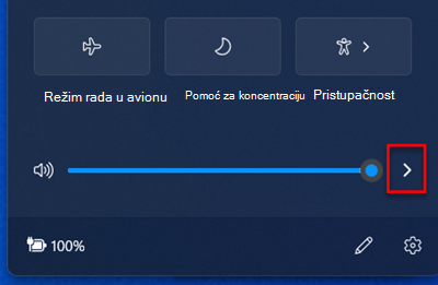 Kontrola jačine zvuka na sistemskoj Windows 11 paleti.