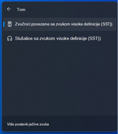 Birač izlaznog zvuka na sistemskoj Windows 11.