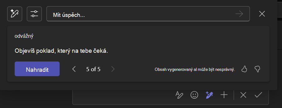 Snímek obrazovky znázorňující, jak nástroj Přepsat pomocí Copilotu může přepsat váš text přizpůsobeným konverzačním tónem.