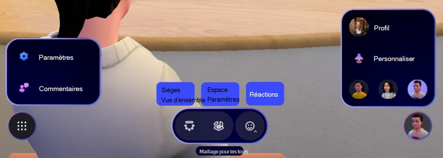 Contrôles en réunion pour les espaces immersifs dans Teams.