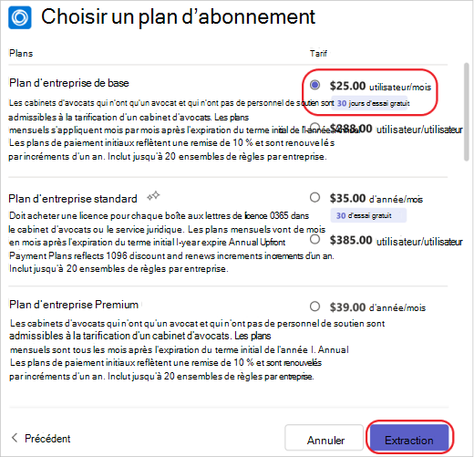 Sélectionner le plan d’abonnement pour une application