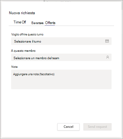 Offrire un turno a un membro del team in Turni.
