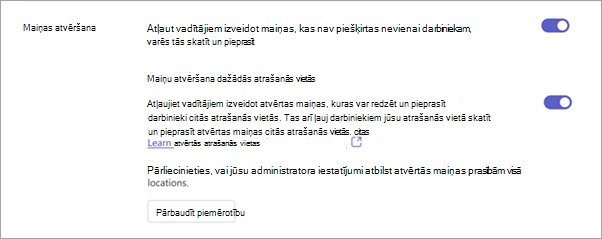 Ekrānuzņēmums, kas redzamas atvēršanas maiņas opcijas maiņas iestatījumos.