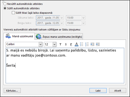 Ievadiet savu automātiskās atbildes ziņojumu