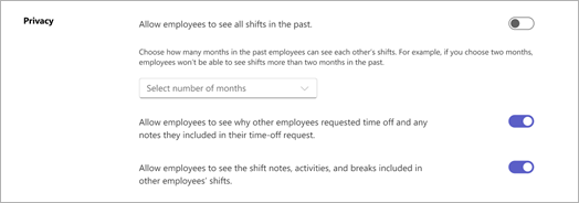 Privacy controls in Shifts settings