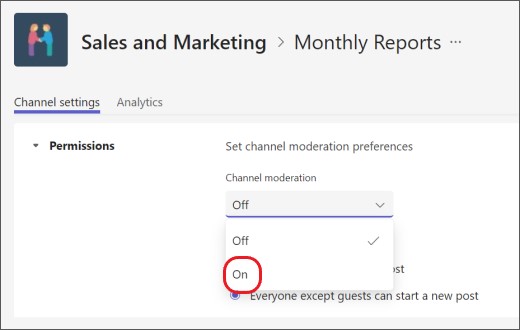 turn on channel moderation