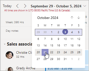 Change the date range in the schedule in Shifts.