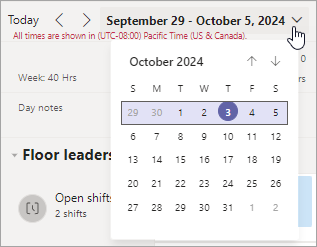 Change the date range in the schedule in Shifts.