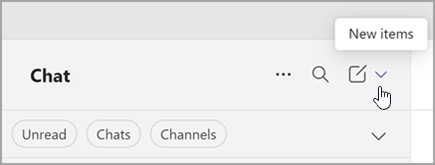 Screen shot of the option to select new items from the combined view. It's on the right, above the list of chats and channels.