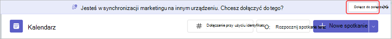 Wiadomość na transparencie z przyciskiem umożliwiającym dołączenie do spotkania