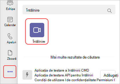Captură de ecran cu adăugarea aplicației Întâlniți-vă în Teams.