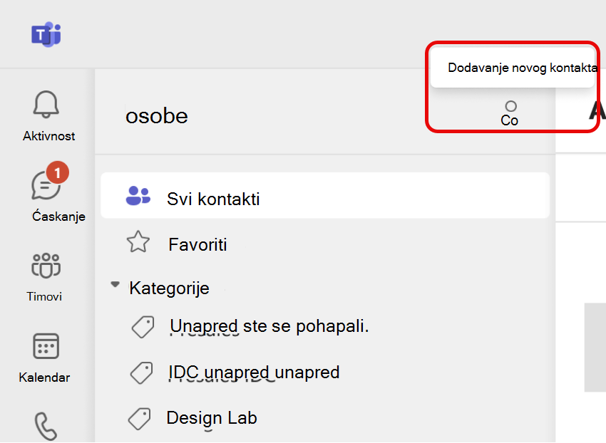 Snimak ekrana ikone za dodavanje novog kontakta u aplikaciji Teams osobe