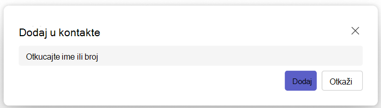 Snimak ekrana dugmeta "Dodaj u kontakte" u aplikaciji Teams osobe