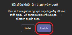 teams bật điều khiển âm thanh và video trên thiết bị đồng hành