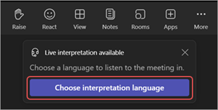 在 Teams 中選取 [選擇解譯語言] 按鈕 Microsoft的螢幕快照