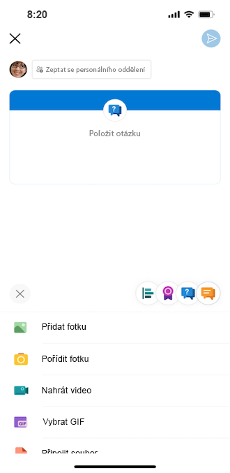 Otázka v Yammeru na mobilním telefonu s iOS