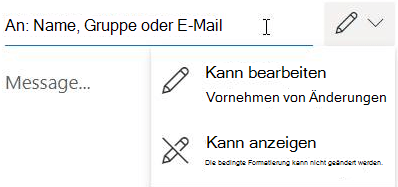 Wählen Sie das Stiftsymbol aus, um den Empfängern die Berechtigung "Bearbeiten" oder "Schreibgeschützt" zu erteilen.