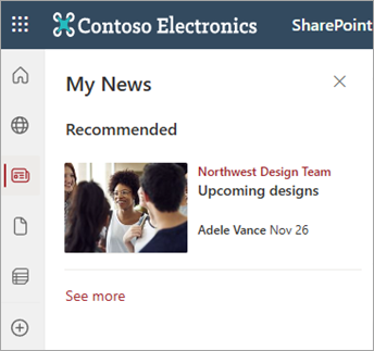 Screenshot: Abschnitt "Meine Nachrichten" auf einer SharePoint-Websiteseite