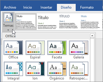 Temas de Office 365 Word