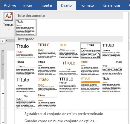 Temas y estilos en Word