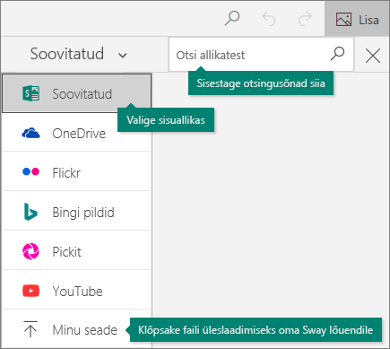 Laiendatud allikaotsingu menüü.